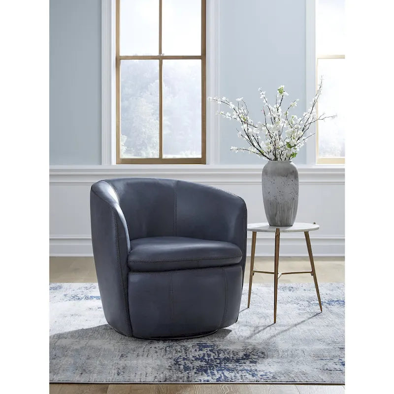 Fauteuil pivotant rond en cuir pleine fleur avec base métallique à 360° – 80,6 cm L