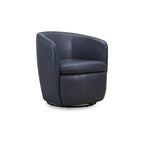 Fauteuil pivotant rond en cuir pleine fleur avec base métallique à 360° – 80,6 cm L