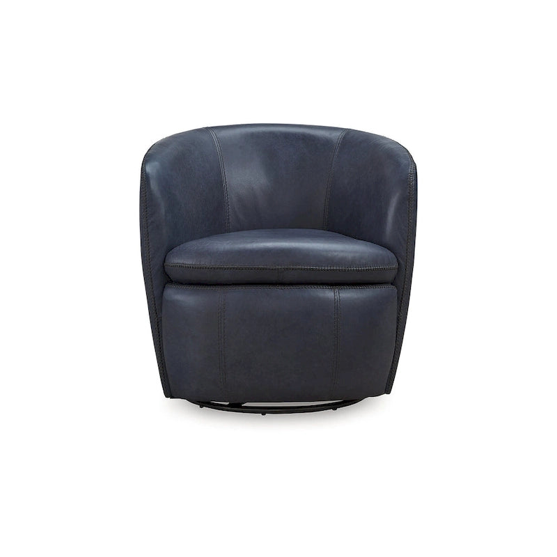 Fauteuil pivotant rond en cuir pleine fleur avec base métallique à 360° – 80,6 cm L