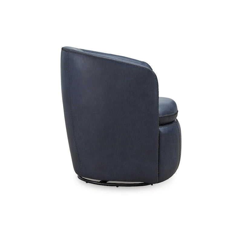 Fauteuil pivotant rond en cuir pleine fleur avec base métallique à 360° – 80,6 cm L