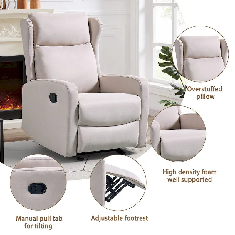 Fauteuil inclinable à bascule pour salon, fauteuil inclinable moderne réglable, canapé inclinable avec support lombaire