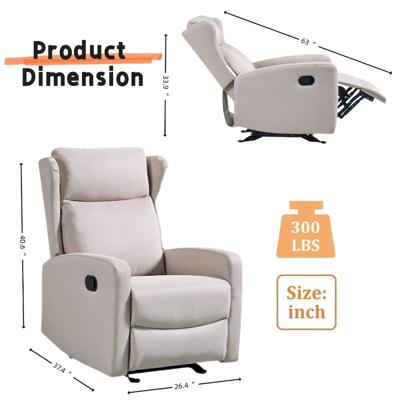 Fauteuil inclinable à bascule pour salon, fauteuil inclinable moderne réglable, canapé inclinable avec support lombaire