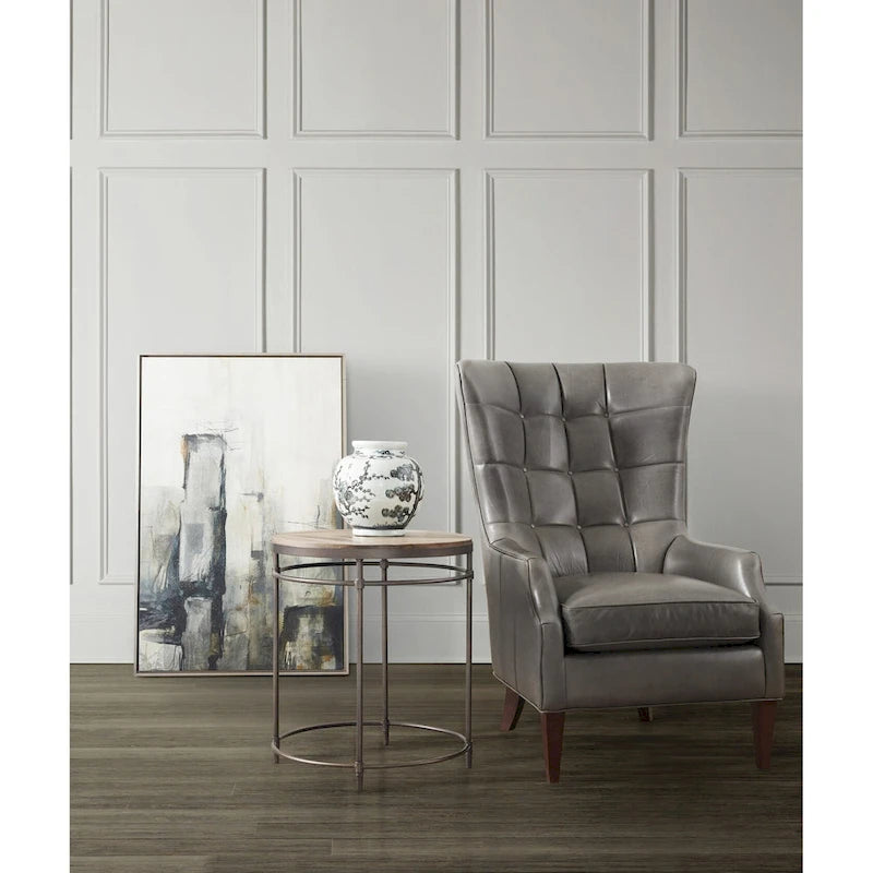 Table d'appoint ronde en bois d'acacia avec piètement en métal et patins de mise à niveau – Garantie 1 an
