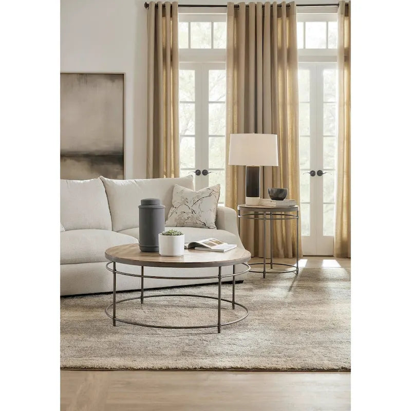 Table d'appoint ronde en bois d'acacia avec piètement en métal et patins de mise à niveau – Garantie 1 an