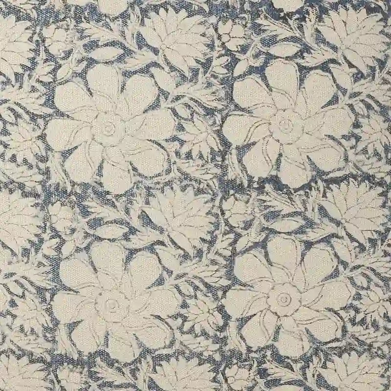 Pouf ottoman carré fait main fleuri, bleu marine et blanc, 20 po