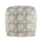 Pouf ottoman carré fait main fleuri, bleu marine et blanc, 20 po
