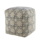 Pouf ottoman carré fait main fleuri, bleu marine et blanc, 20 po