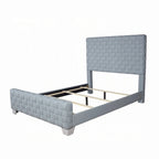 Lit King Size Reah, Chenille Bleu Sarcelle Clair, Tête de Lit à Panneaux Grise