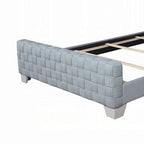 Lit King Size Reah, Chenille Bleu Sarcelle Clair, Tête de Lit à Panneaux Grise