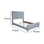 Lit King Size Reah, Chenille Bleu Sarcelle Clair, Tête de Lit à Panneaux Grise