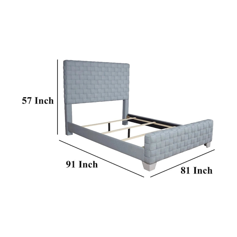 Lit King Size Reah, Chenille Bleu Sarcelle Clair, Tête de Lit à Panneaux Grise