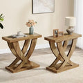 Table d'appoint de ferme, Table d'appoint étroite avec support en queue de poisson pour salon, bureau, marron