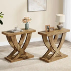 Table d'appoint de ferme, Table d'appoint étroite avec support en queue de poisson pour salon, bureau, marron