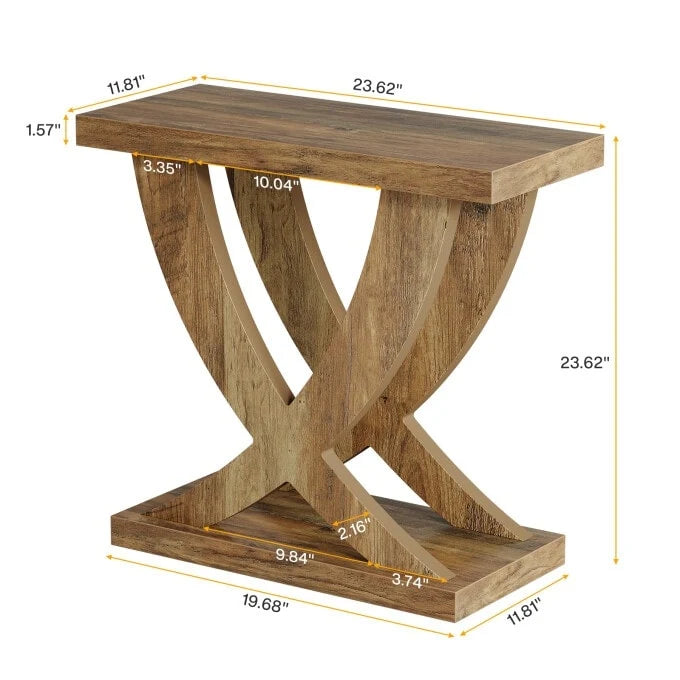 Table d'appoint de ferme, Table d'appoint étroite avec support en queue de poisson pour salon, bureau, marron