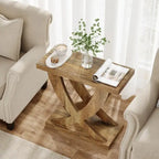 Table d'appoint de ferme, Table d'appoint étroite avec support en queue de poisson pour salon, bureau, marron