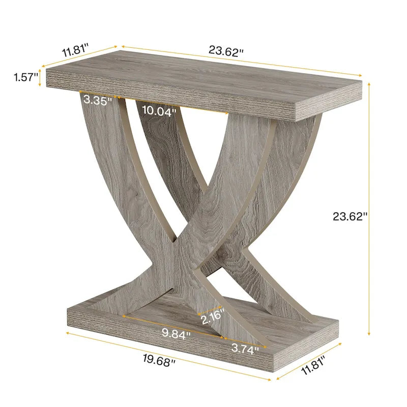 Table d'appoint de ferme, Table d'appoint étroite avec support en queue de poisson pour salon, bureau, marron