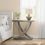 Table d'appoint de ferme, Table d'appoint étroite avec support en queue de poisson pour salon, bureau, marron