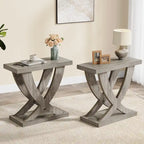 Table d'appoint de ferme, Table d'appoint étroite avec support en queue de poisson pour salon, bureau, marron