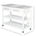 Îlot de cuisine avec plateau en acier inoxydable (tabouret non inclus)