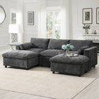 Canapé modulaire sectionnel en U avec poches de rangement, oreillers, pouf
