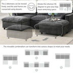Canapé modulaire sectionnel en U avec poches de rangement, oreillers, pouf