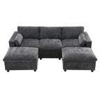 Canapé modulaire sectionnel en U avec poches de rangement, oreillers, pouf