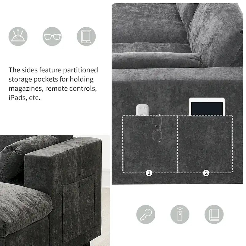 Canapé modulaire sectionnel en U avec poches de rangement, oreillers, pouf