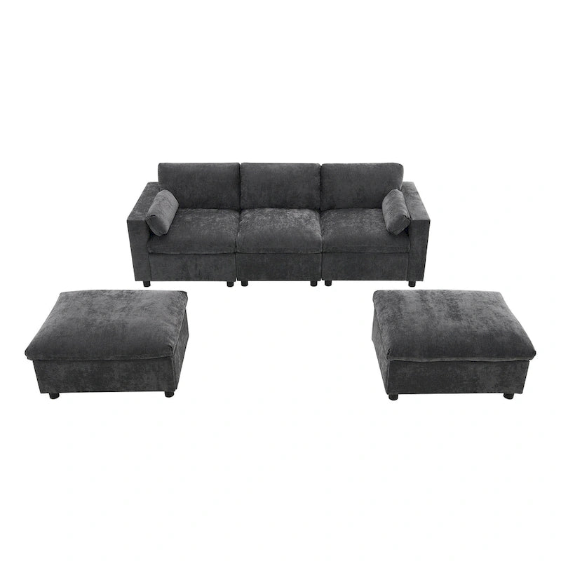 Canapé modulaire sectionnel en U avec poches de rangement, oreillers, pouf