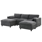 Canapé modulaire sectionnel en U avec poches de rangement, oreillers, pouf