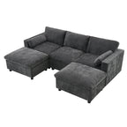 Canapé modulaire sectionnel en U avec poches de rangement, oreillers, pouf