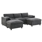 Canapé modulaire sectionnel en U avec poches de rangement, oreillers, pouf