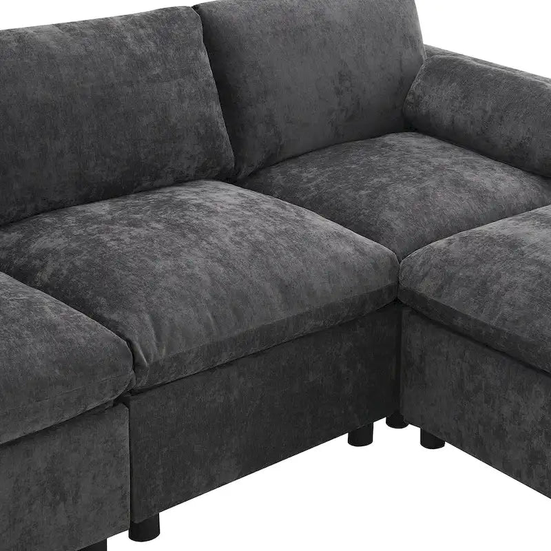 Canapé modulaire sectionnel en U avec poches de rangement, oreillers, pouf
