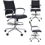 Chaise de bureau avec accoudoirs Tabourets pour comptoir Hauteur de bar Bureau Roues Cuir PU Repose-pieds Inclinaison Pivotant Travail Bureau Debout