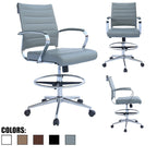 Chaise de bureau avec accoudoirs Tabourets pour comptoir Hauteur de bar Bureau Roues Cuir PU Repose-pieds Inclinaison Pivotant Travail Bureau Debout