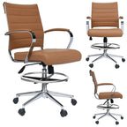 Chaise de bureau avec accoudoirs Tabourets pour comptoir Hauteur de bar Bureau Roues Cuir PU Repose-pieds Inclinaison Pivotant Travail Bureau Debout