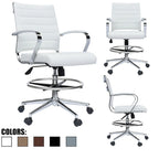 Chaise de bureau avec accoudoirs Tabourets pour comptoir Hauteur de bar Bureau Roues Cuir PU Repose-pieds Inclinaison Pivotant Travail Bureau Debout