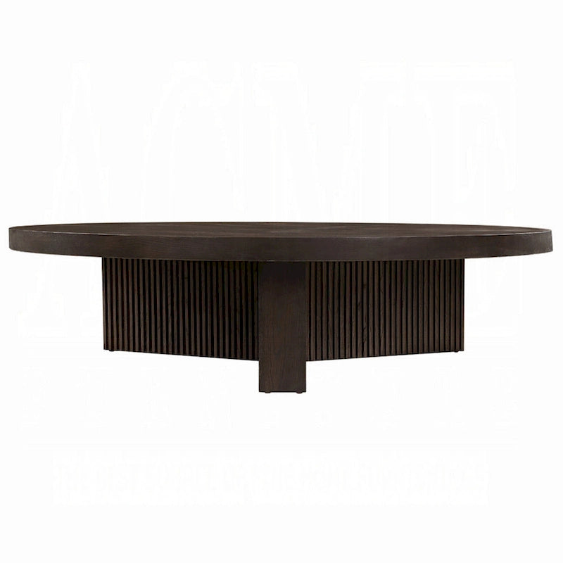 Table basse ronde, 60 pouces, bois brun expresso, pieds cannelés
