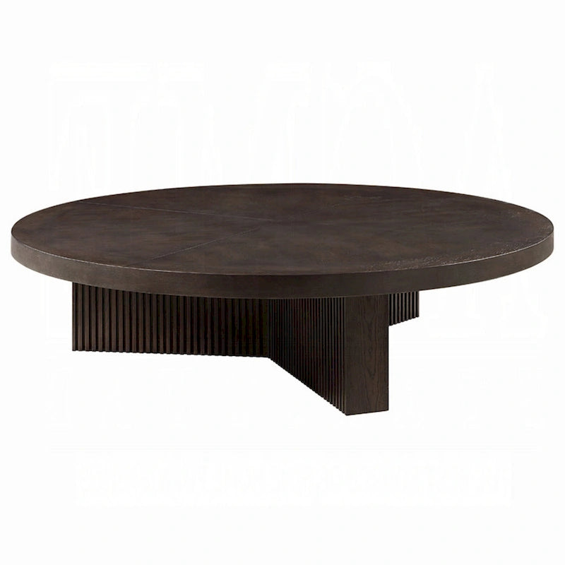 Table basse ronde, 60 pouces, bois brun expresso, pieds cannelés