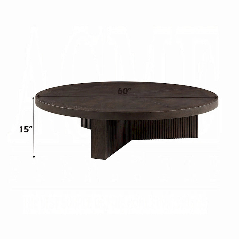 Table basse ronde, 60 pouces, bois brun expresso, pieds cannelés