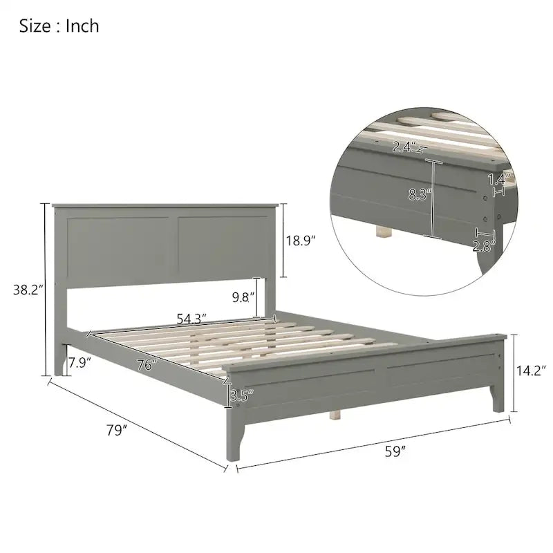 Lit plate-forme moderne en bois massif avec finition naturelle résistante à l'usure