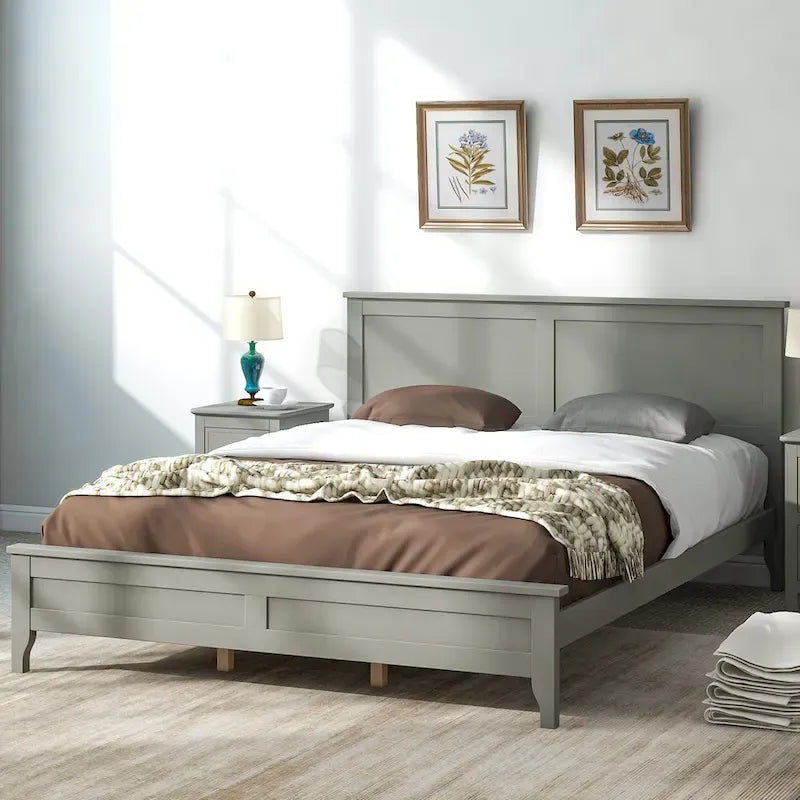 Lit plate-forme moderne en bois massif avec finition naturelle résistante à l'usure