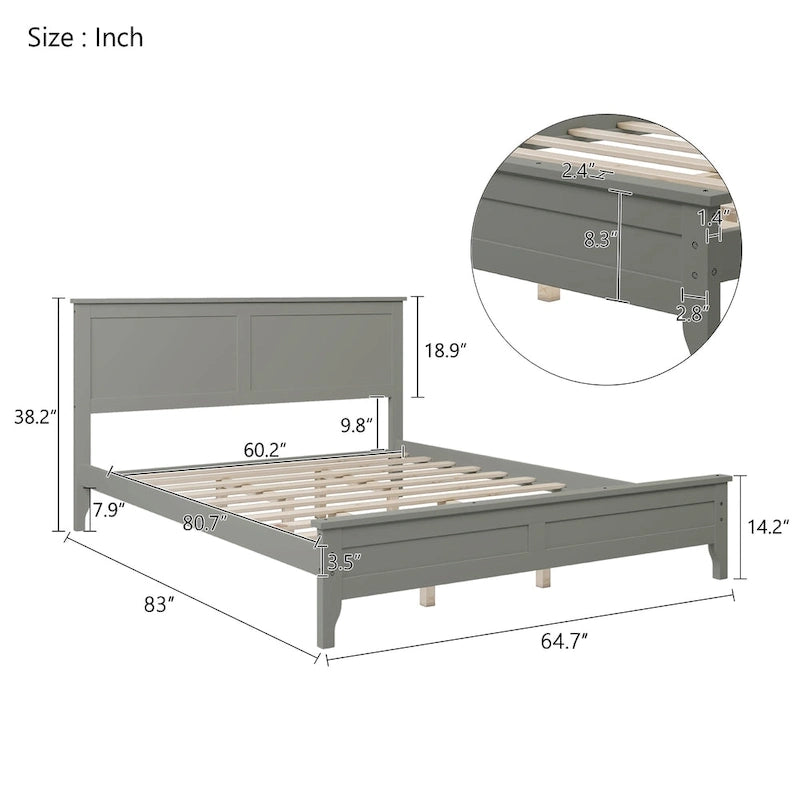 Lit plate-forme moderne en bois massif avec finition naturelle résistante à l'usure