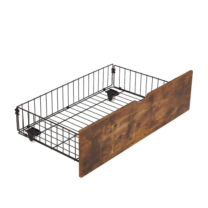 Lit plateforme en métal King Size avec lumières LED, tête de lit en bois et 2 tiroirs