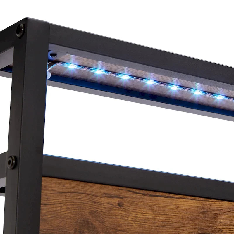 Lit plateforme en métal King Size avec lumières LED, tête de lit en bois et 2 tiroirs