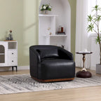 Fauteuil crapaud pivotant à 360° en similicuir noir moderne de 80 cm avec base en métal pour salon