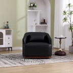 Fauteuil crapaud pivotant à 360° en similicuir noir moderne de 80 cm avec base en métal pour salon