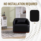 Fauteuil crapaud pivotant à 360° en similicuir noir moderne de 80 cm avec base en métal pour salon