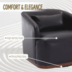 Fauteuil crapaud pivotant à 360° en similicuir noir moderne de 80 cm avec base en métal pour salon