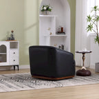 Fauteuil crapaud pivotant à 360° en similicuir noir moderne de 80 cm avec base en métal pour salon