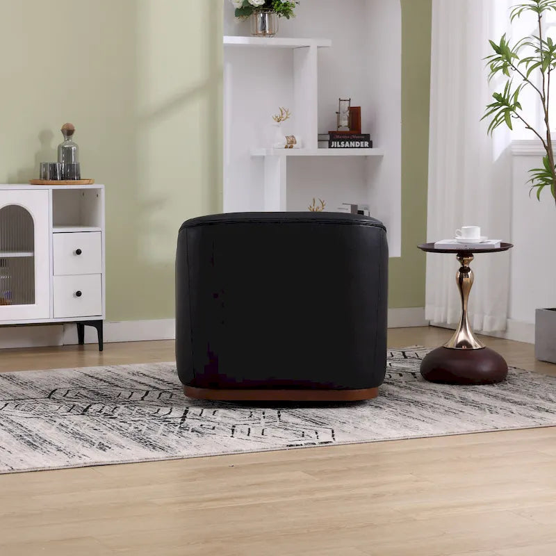 Fauteuil crapaud pivotant à 360° en similicuir noir moderne de 80 cm avec base en métal pour salon